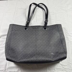 Michael Kors Signature Monogram Tote Bag Black Leather Shoulder Bag